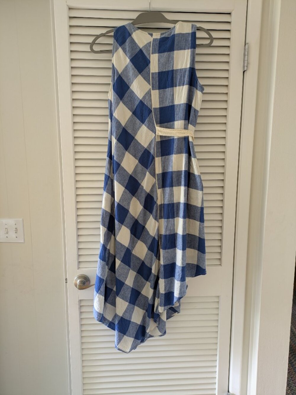 Anthropologie Maeve Belted Gingham Blue White Check Asymmetrical Dress, Size Med - Picture 3 of 10
